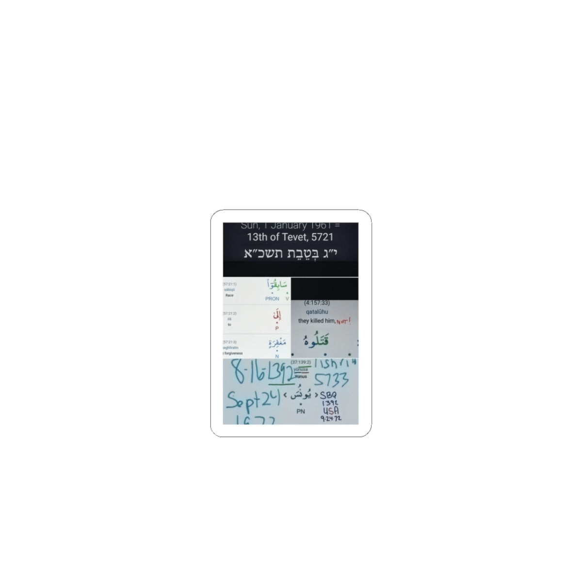 Hebrew Date Notes Sticker — Handwritten Calendar Journal Kiss-Cut Sticker