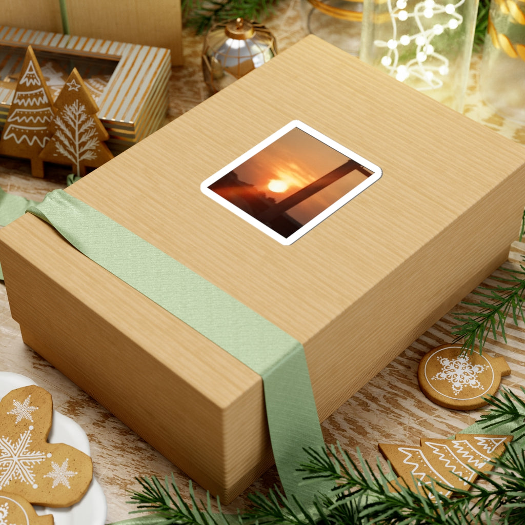 Sunset Window Kiss-Cut Sticker — Warm Golden Sunset Photo Sticker