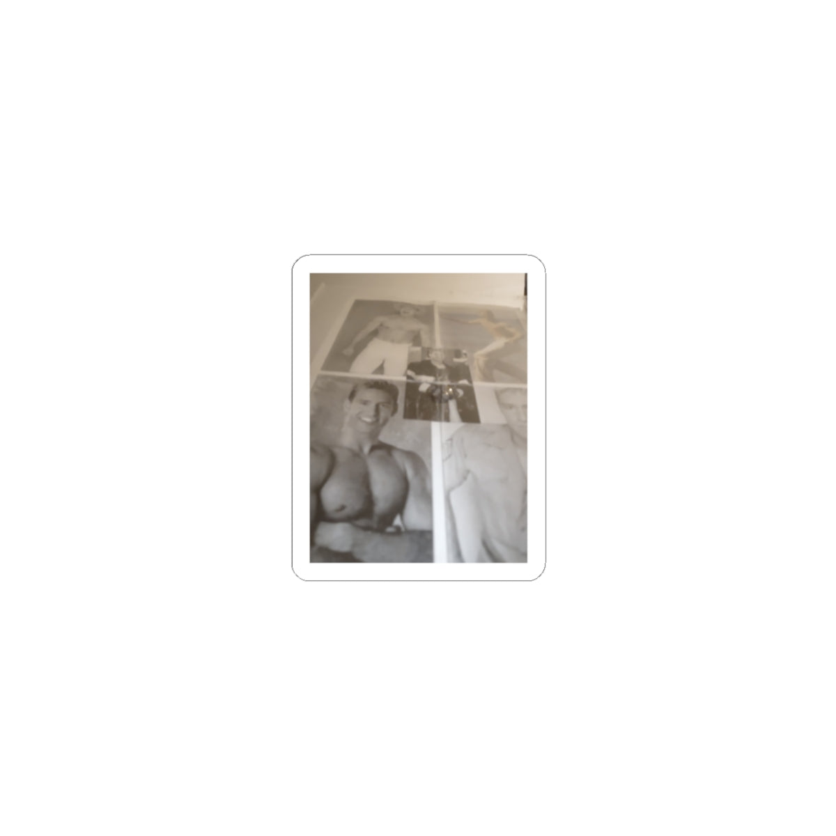Vintage Pinup Photo Kiss-Cut Sticker – Sepia Muscle Poster Design