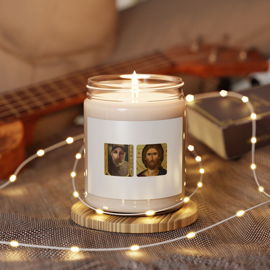 Religious Icon Soy Candle — 9oz Scented Jar (Christ Portrait Design)