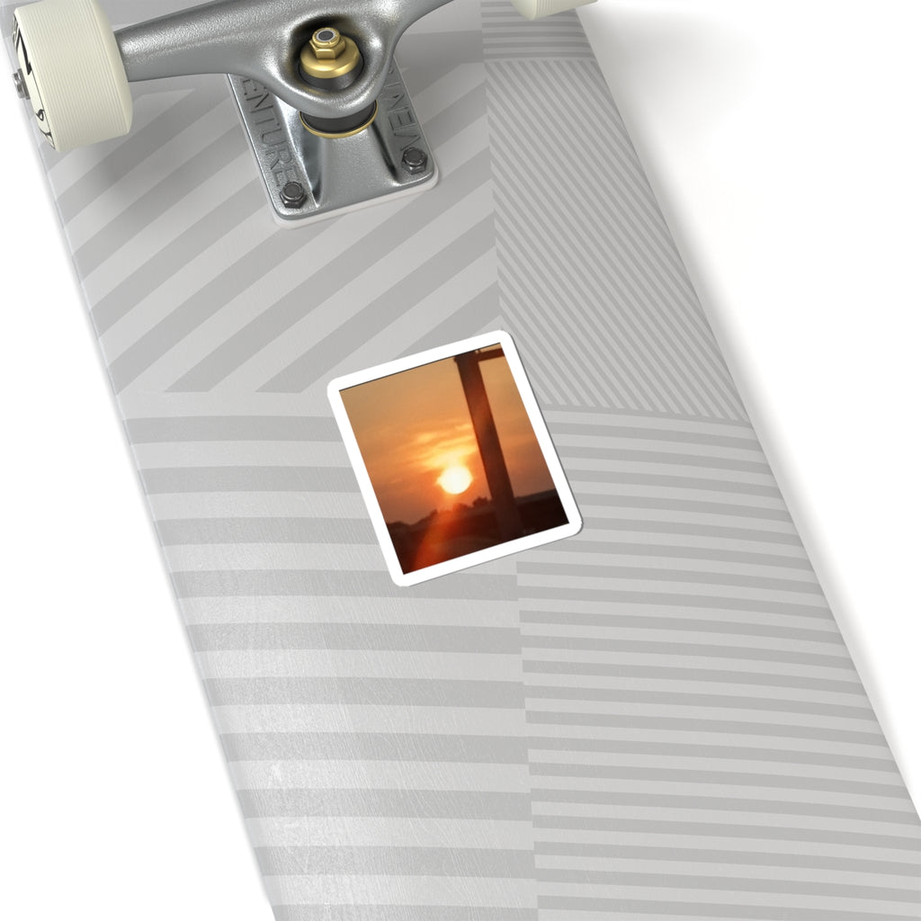 Sunset Window Kiss-Cut Sticker — Warm Golden Sunset Photo Sticker