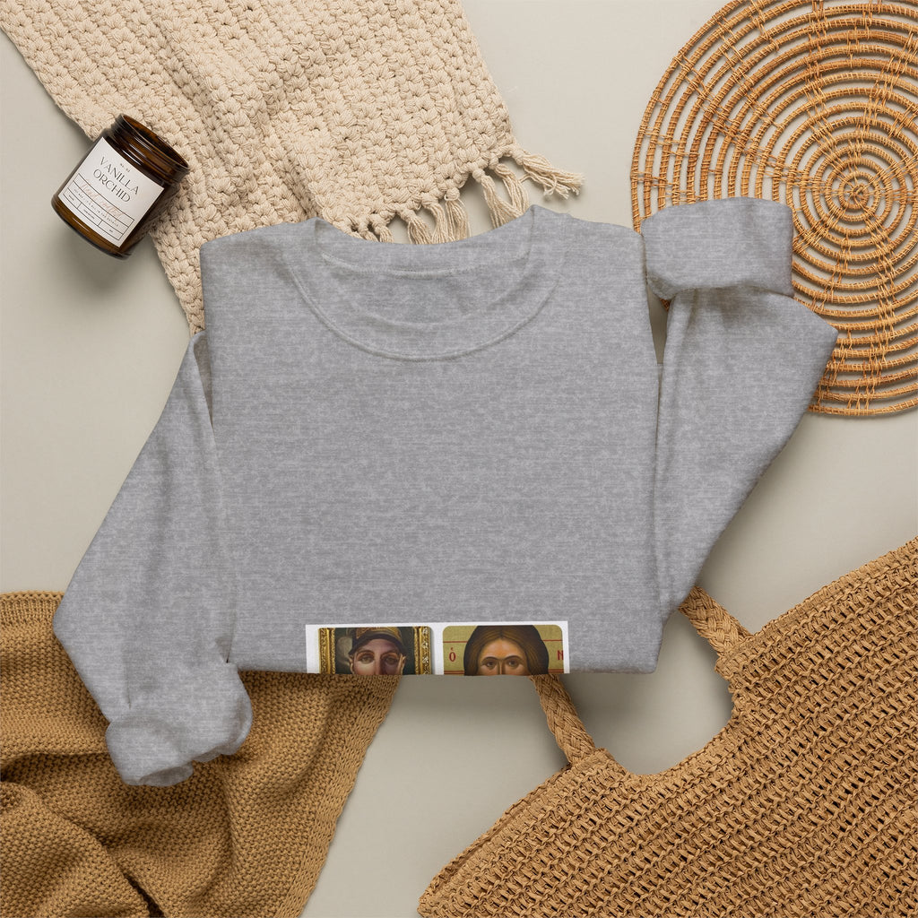 Religious Icon Crewneck Sweatshirt — Jesus & Mary Vintage Portraits