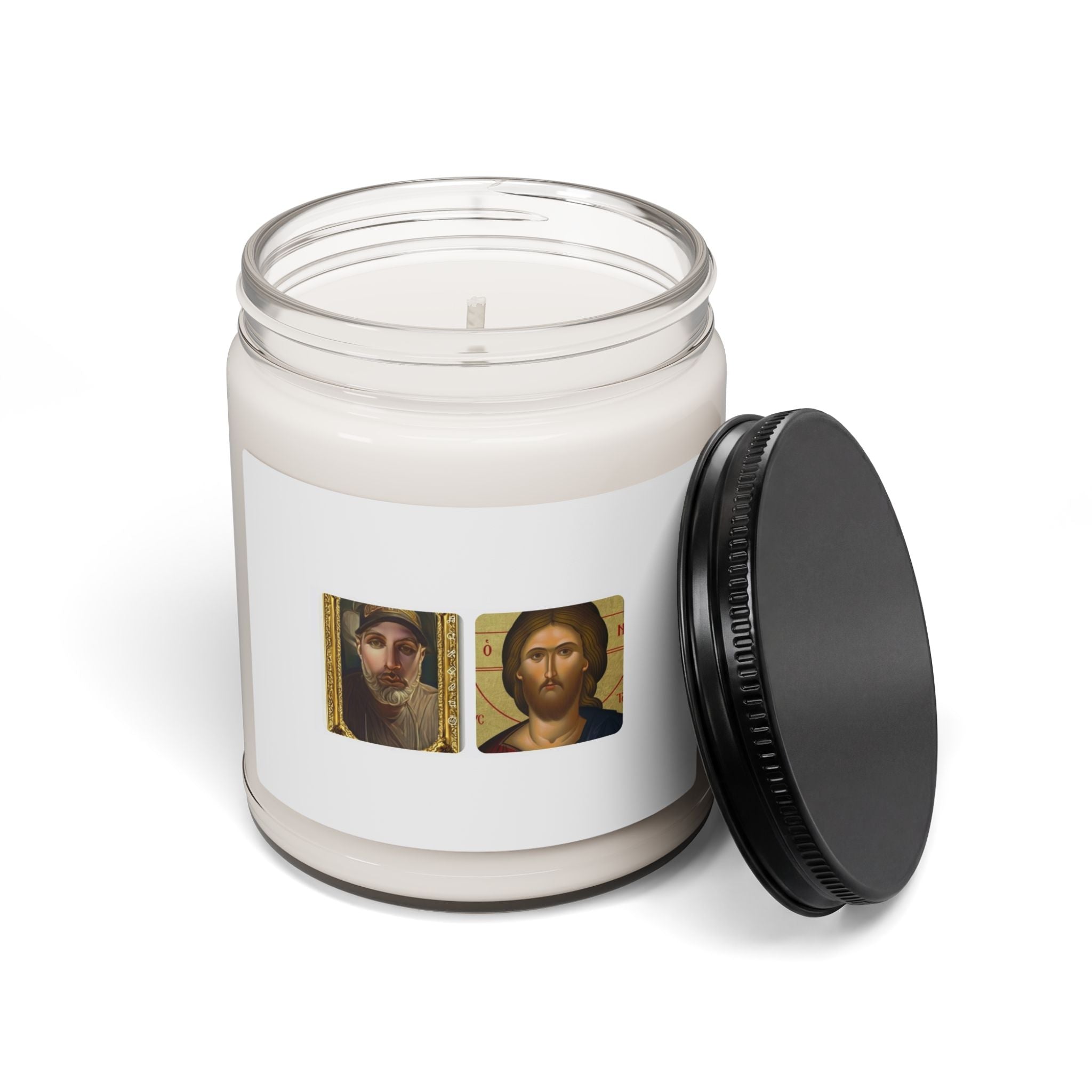 Religious Icon Soy Candle — 9oz Scented Jar (Christ Portrait Design)