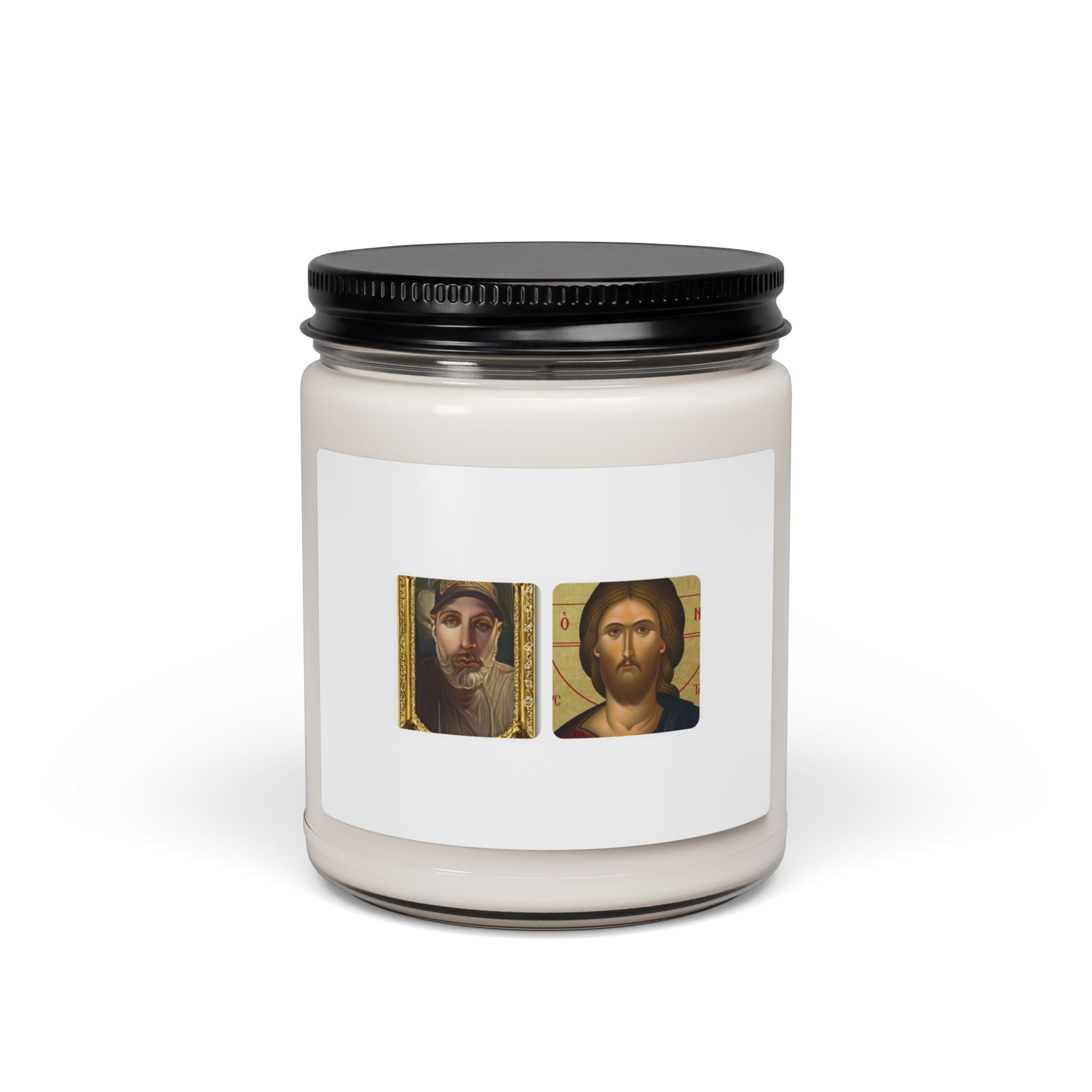 Religious Icon Soy Candle — 9oz Scented Jar (Christ Portrait Design)
