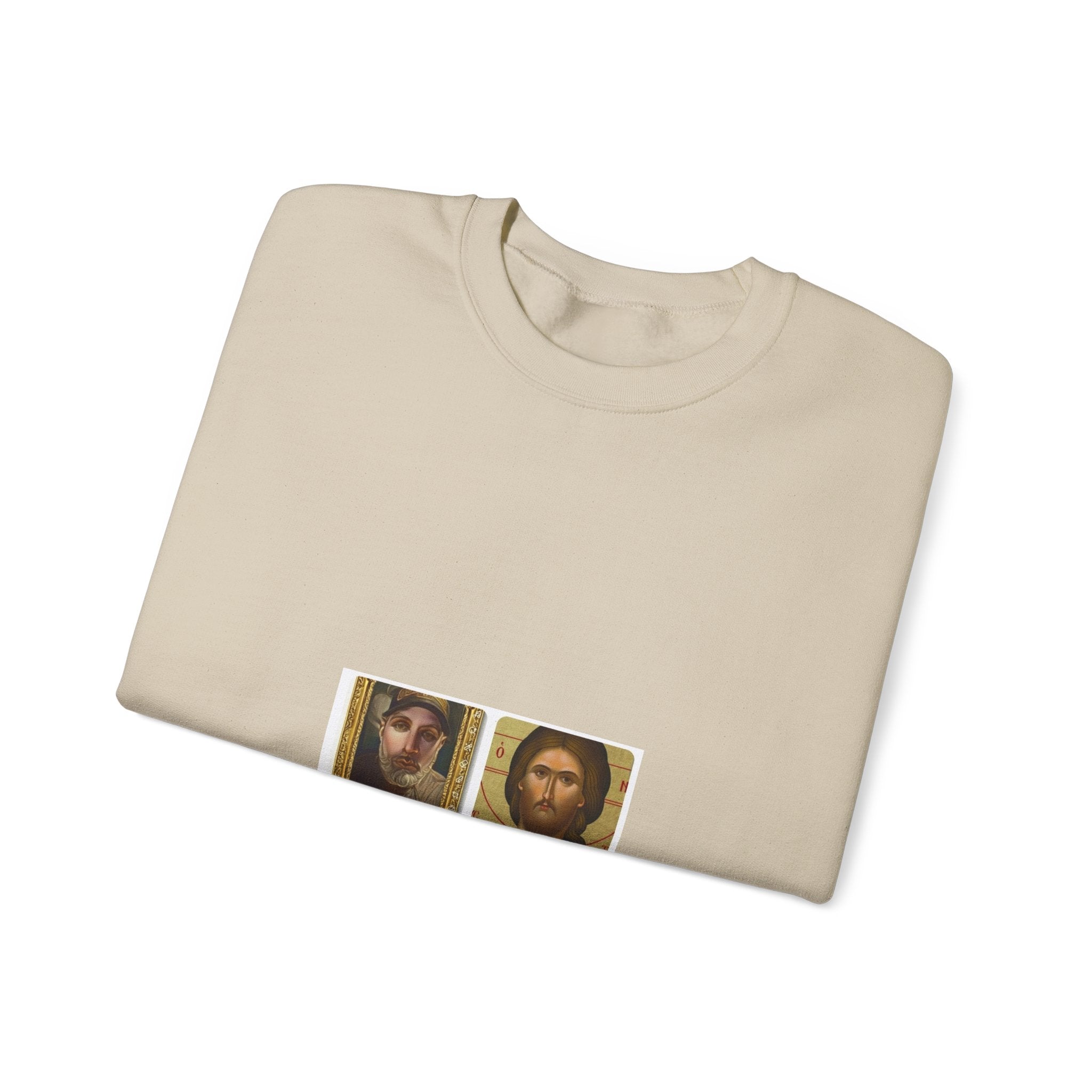 Religious Icon Crewneck Sweatshirt — Jesus & Mary Vintage Portraits