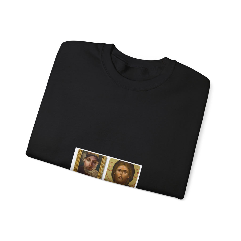 Religious Icon Crewneck Sweatshirt — Jesus & Mary Vintage Portraits
