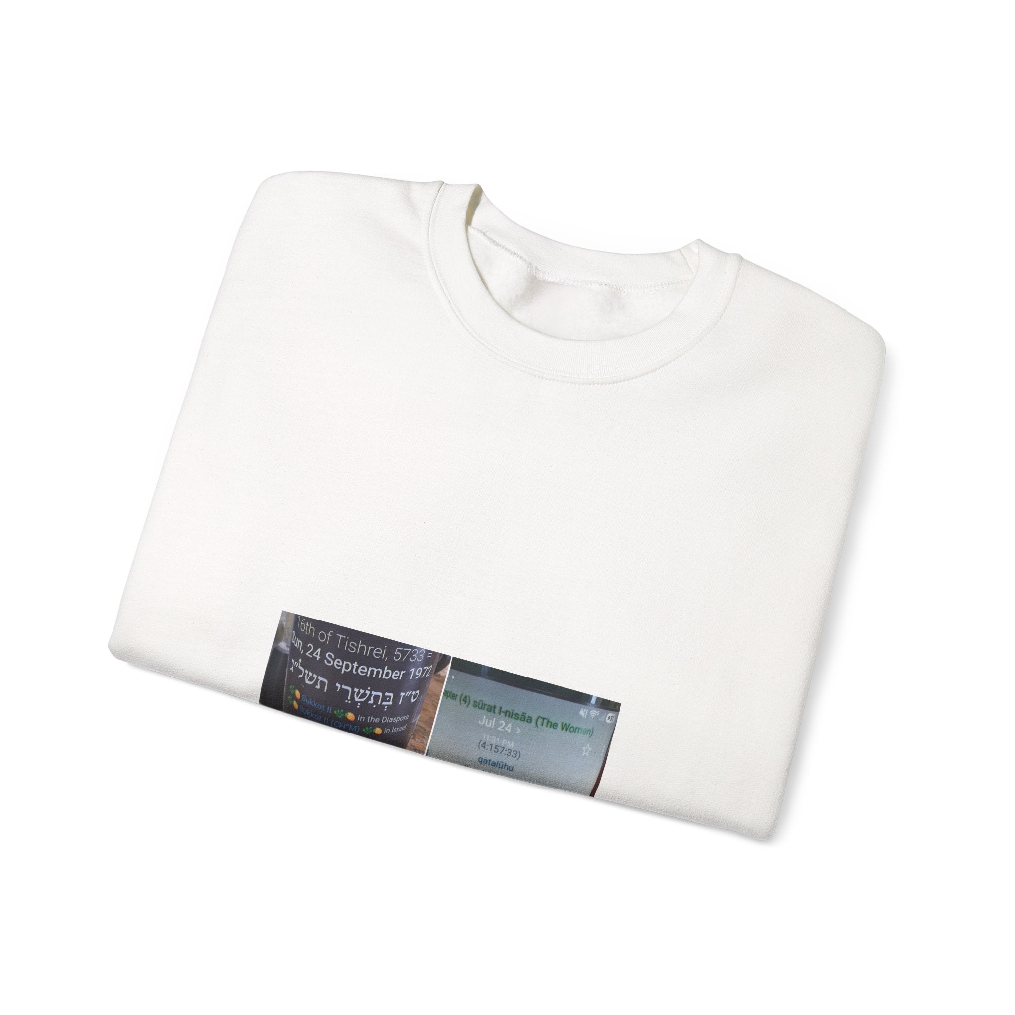 Arabic Script Candle Label Crewneck Sweatshirt - Minimal Photo Print