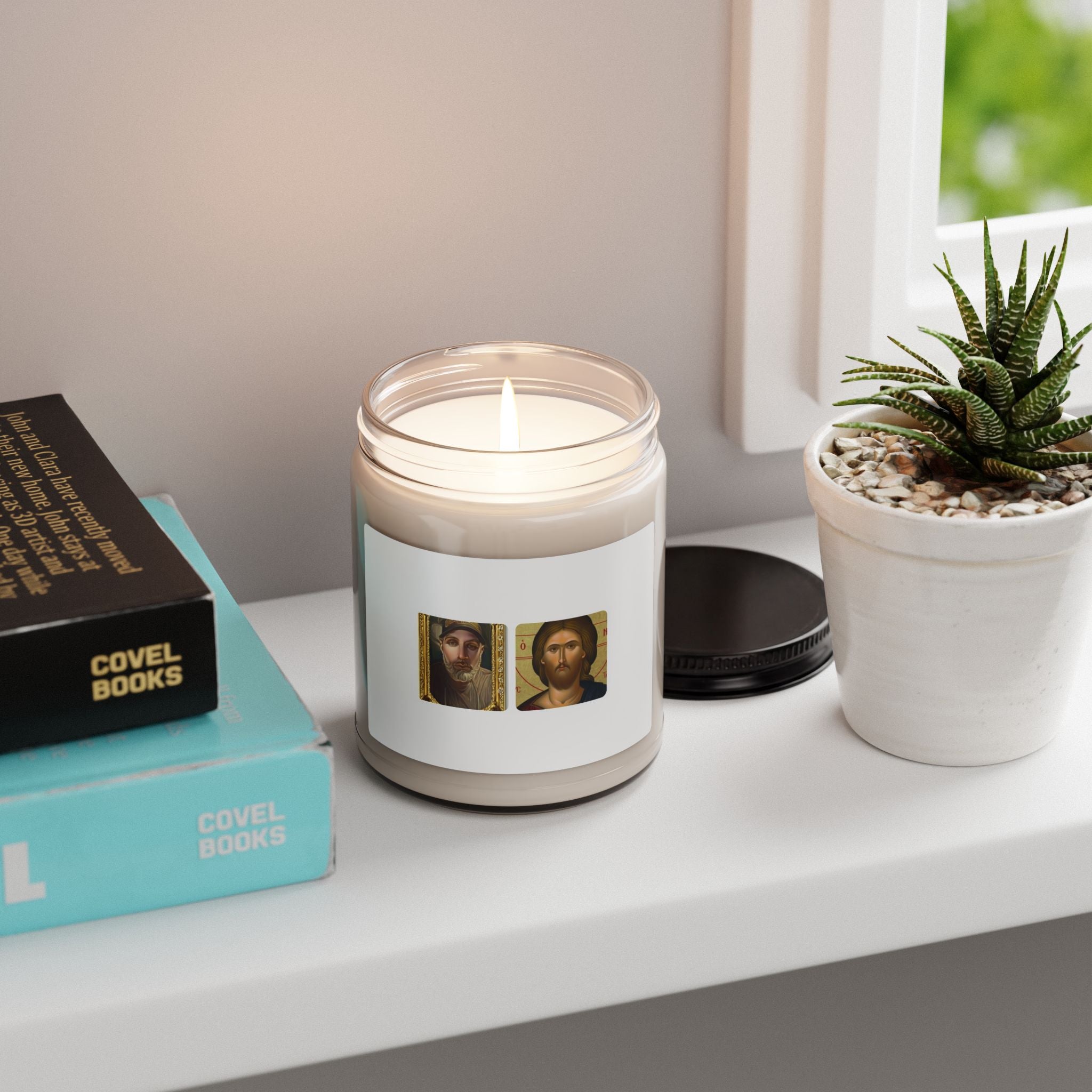 Religious Icon Soy Candle — 9oz Scented Jar (Christ Portrait Design)
