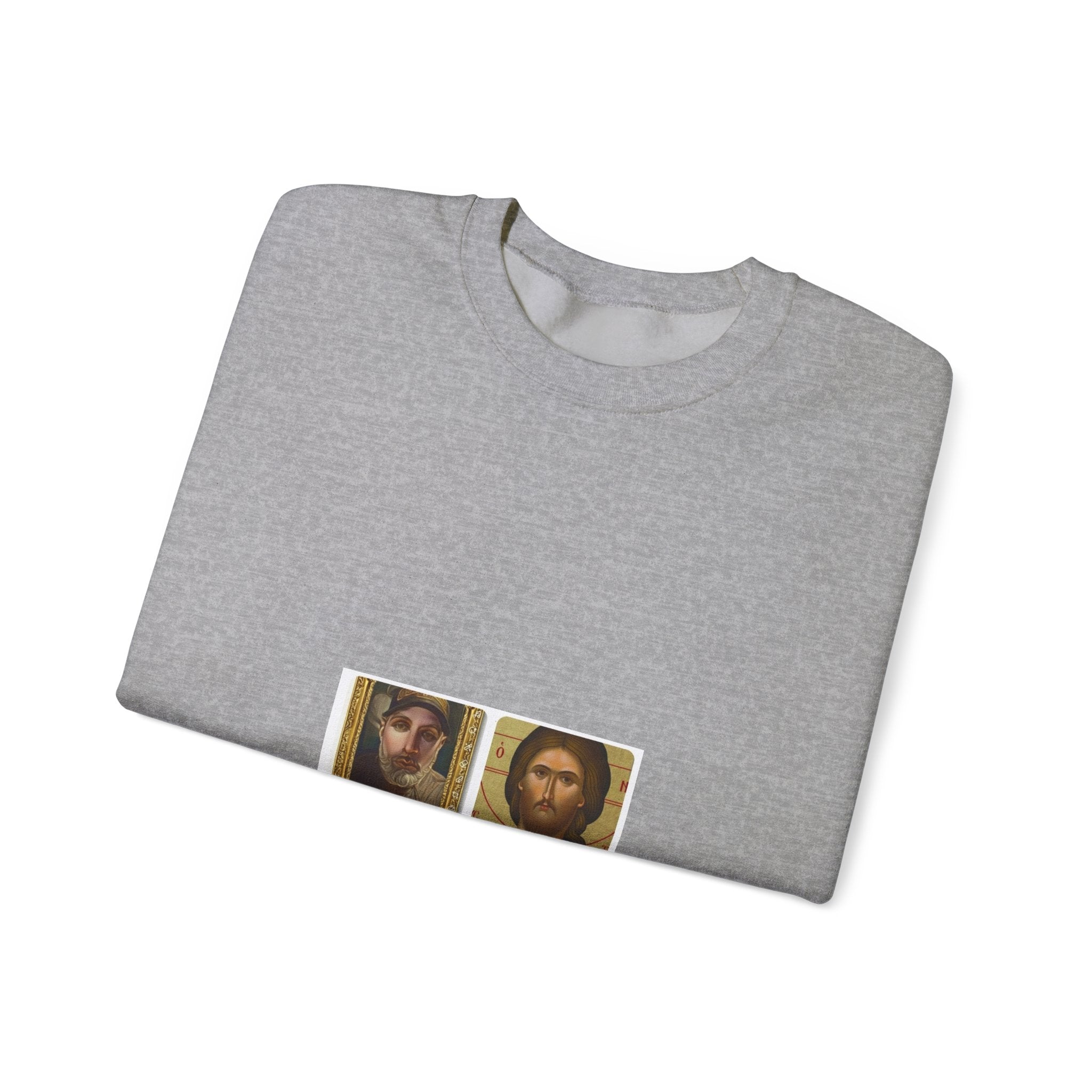 Religious Icon Crewneck Sweatshirt — Jesus & Mary Vintage Portraits