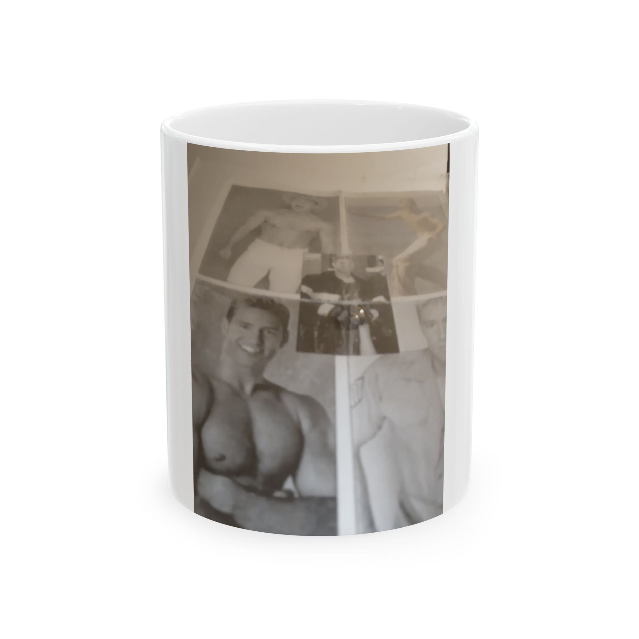 Photo Collage Ceramic Mug — Vintage Bodybuilding Black & White