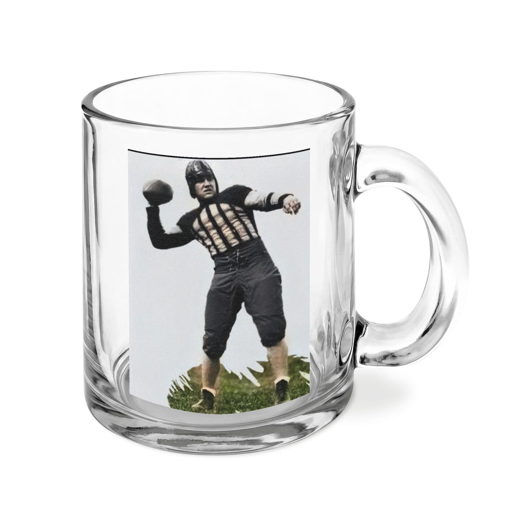 Vintage Football Player Clear Glass Mug – Retro Throwing Quarterback Coffee Cup