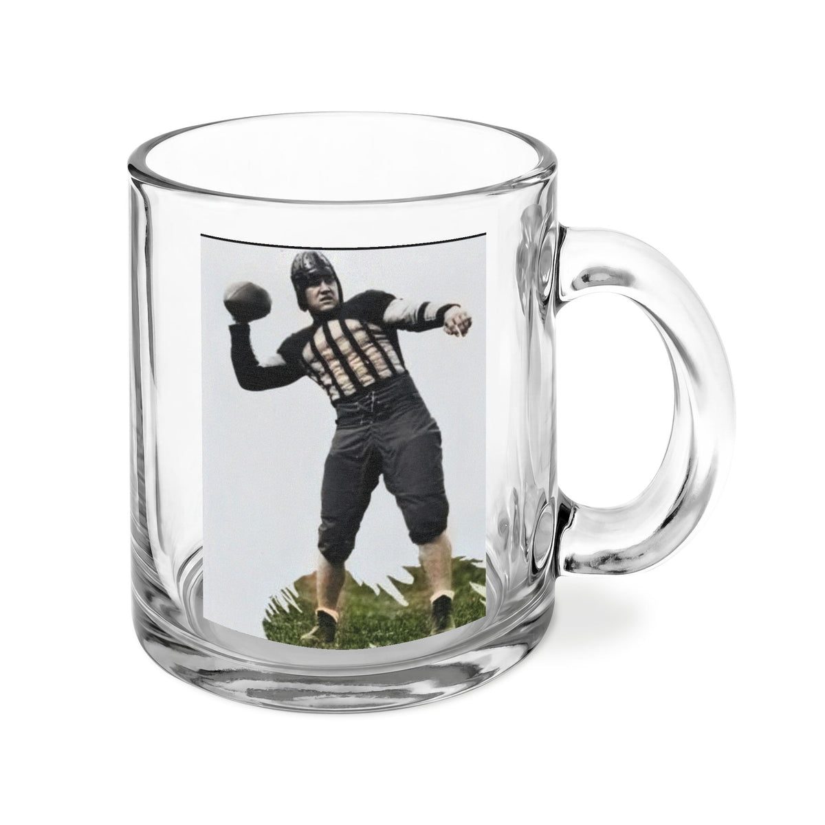 Vintage Football Player Clear Glass Mug – Retro Throwing Quarterback Coffee Cup