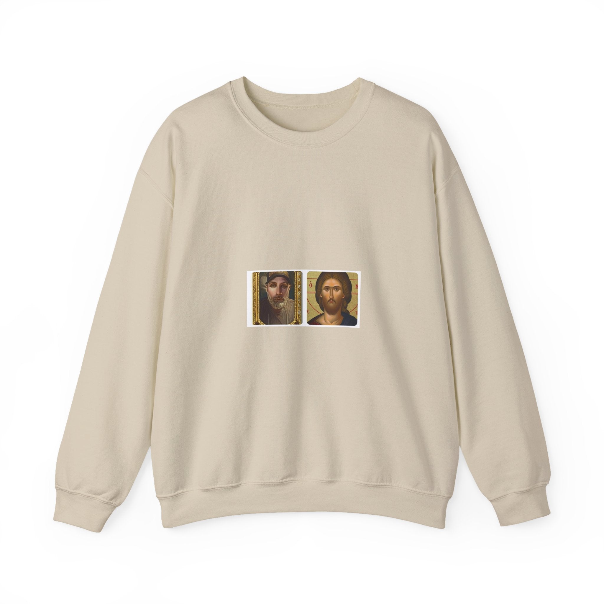 Religious Icon Crewneck Sweatshirt — Jesus & Mary Vintage Portraits