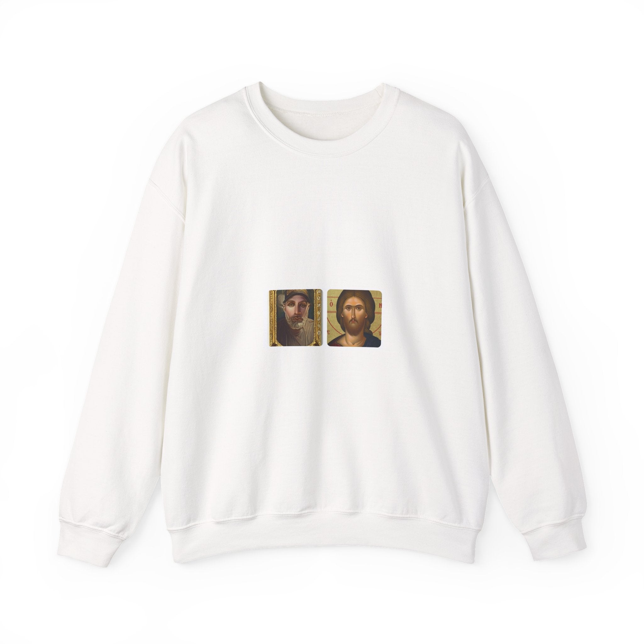 Religious Icon Crewneck Sweatshirt — Jesus & Mary Vintage Portraits