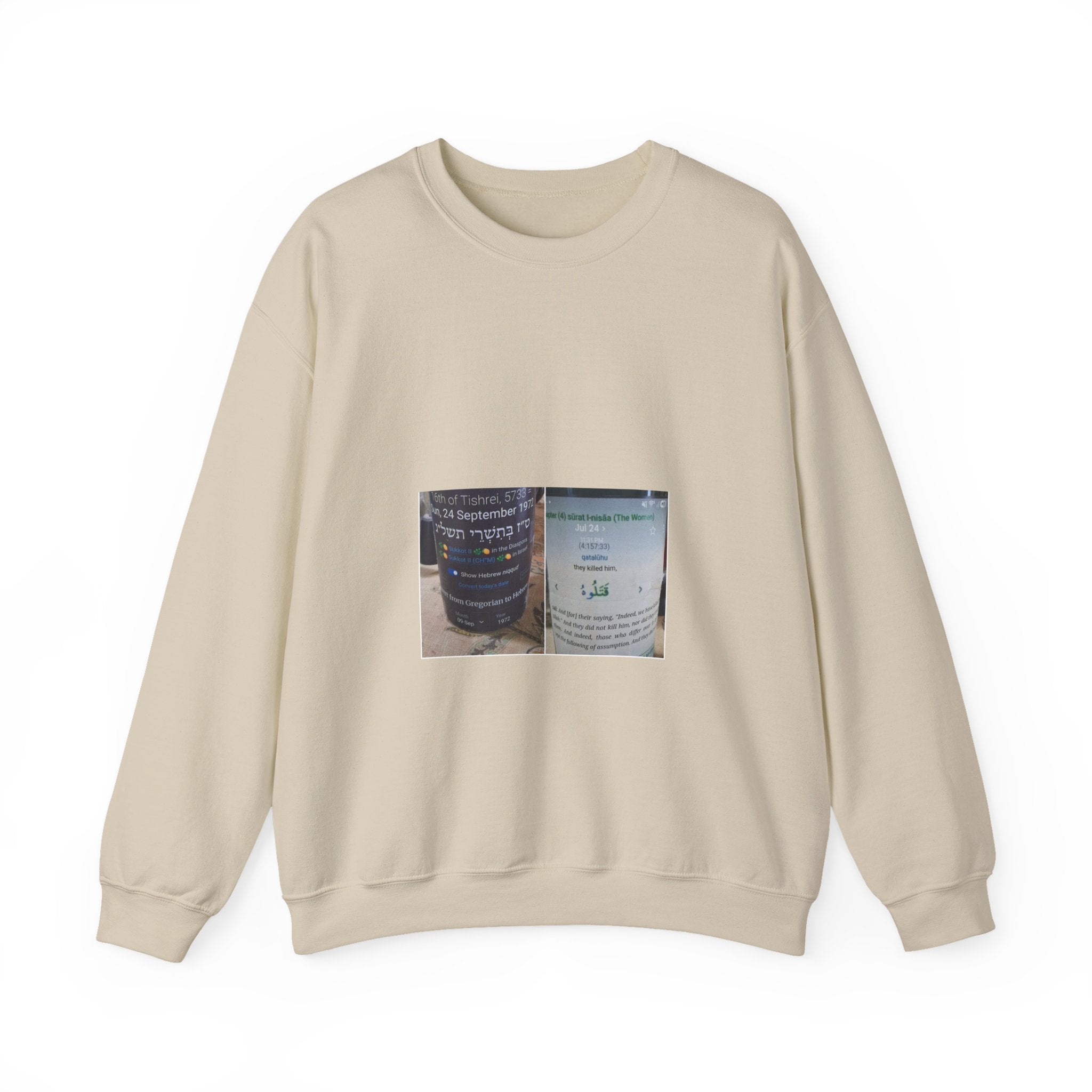 Arabic Script Candle Label Crewneck Sweatshirt - Minimal Photo Print