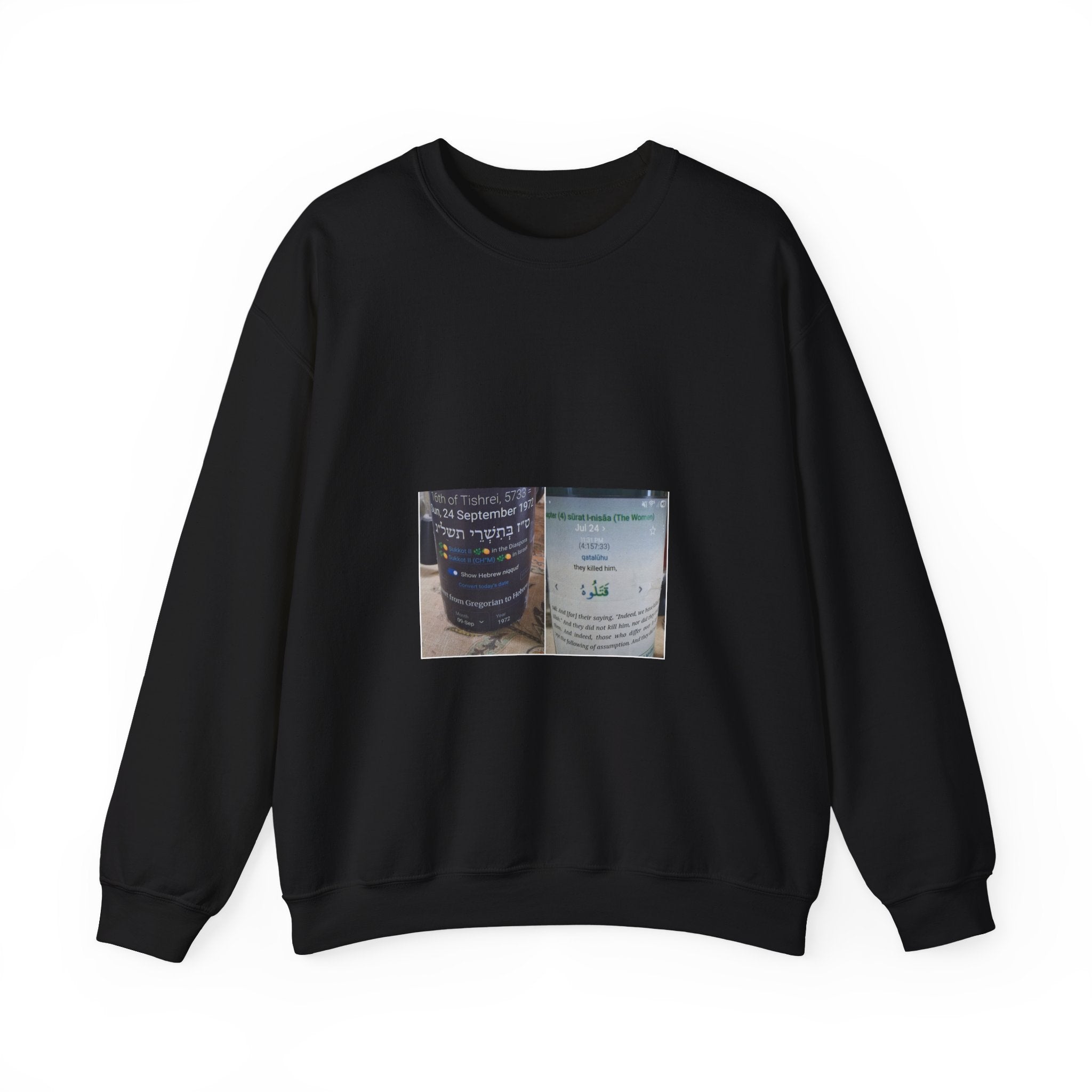 Arabic Script Candle Label Crewneck Sweatshirt - Minimal Photo Print
