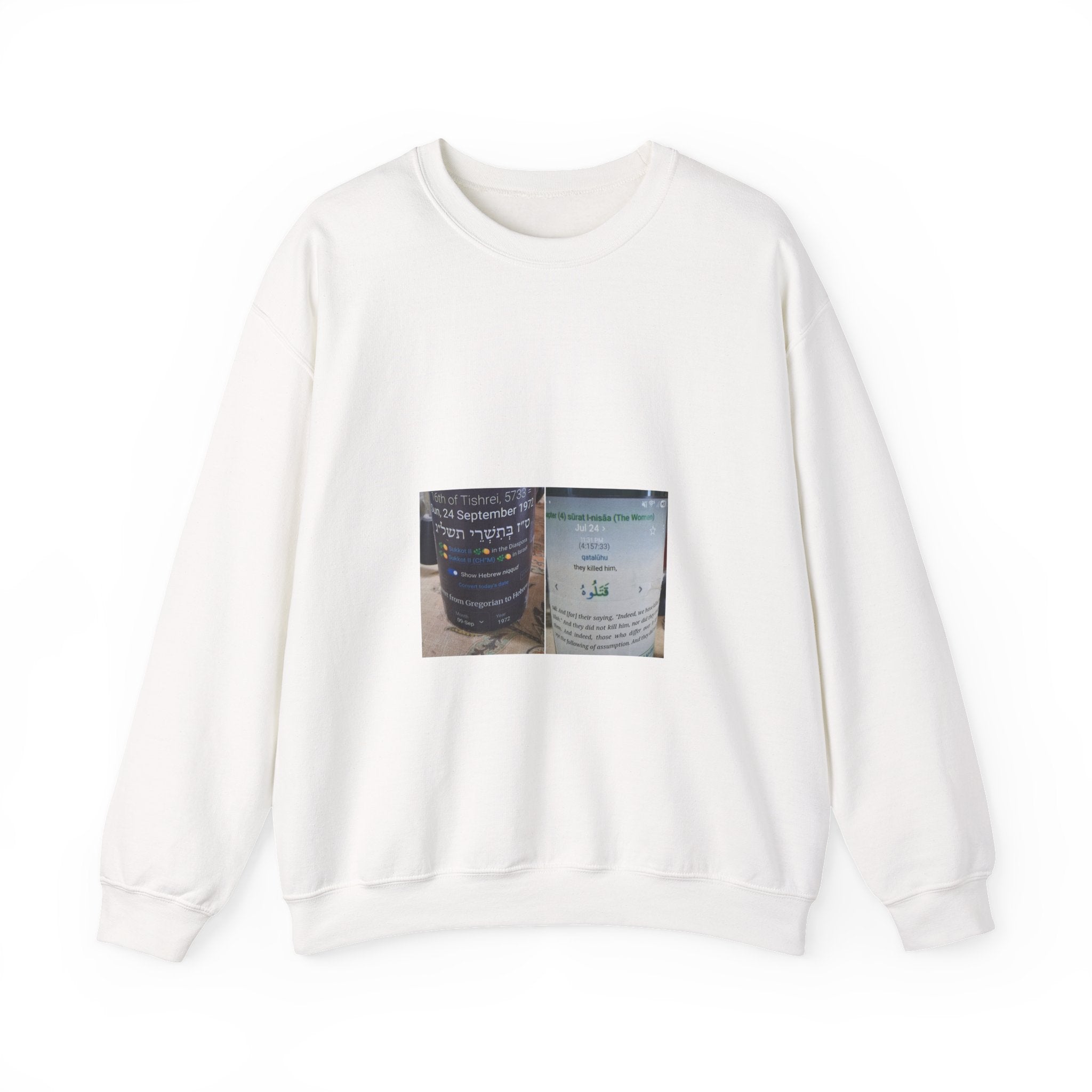 Arabic Script Candle Label Crewneck Sweatshirt - Minimal Photo Print