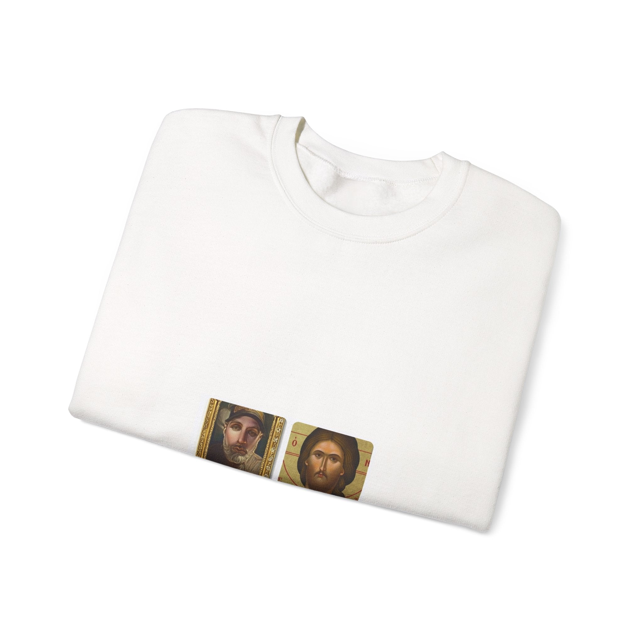 Religious Icon Crewneck Sweatshirt — Jesus & Mary Vintage Portraits