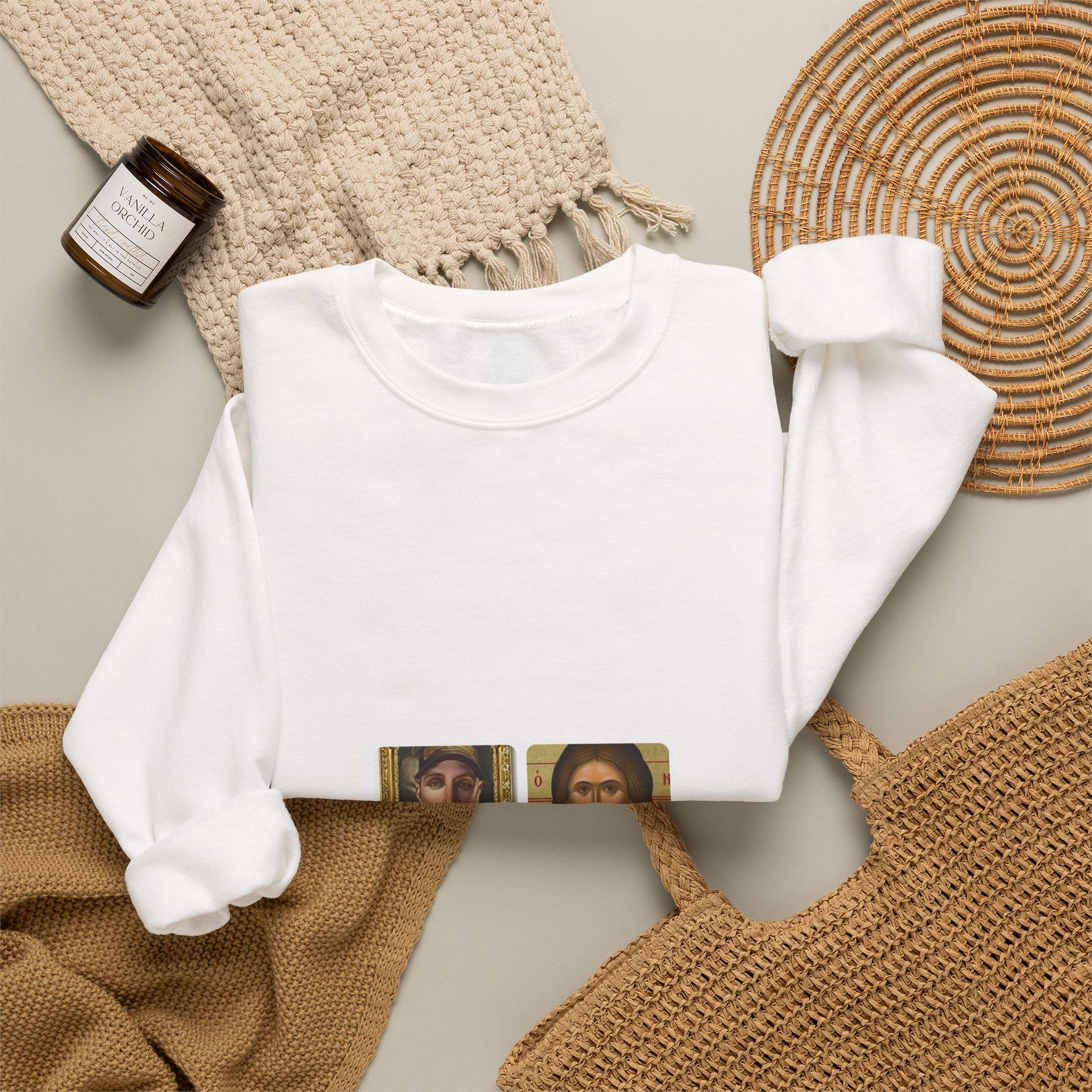 Religious Icon Crewneck Sweatshirt — Jesus & Mary Vintage Portraits