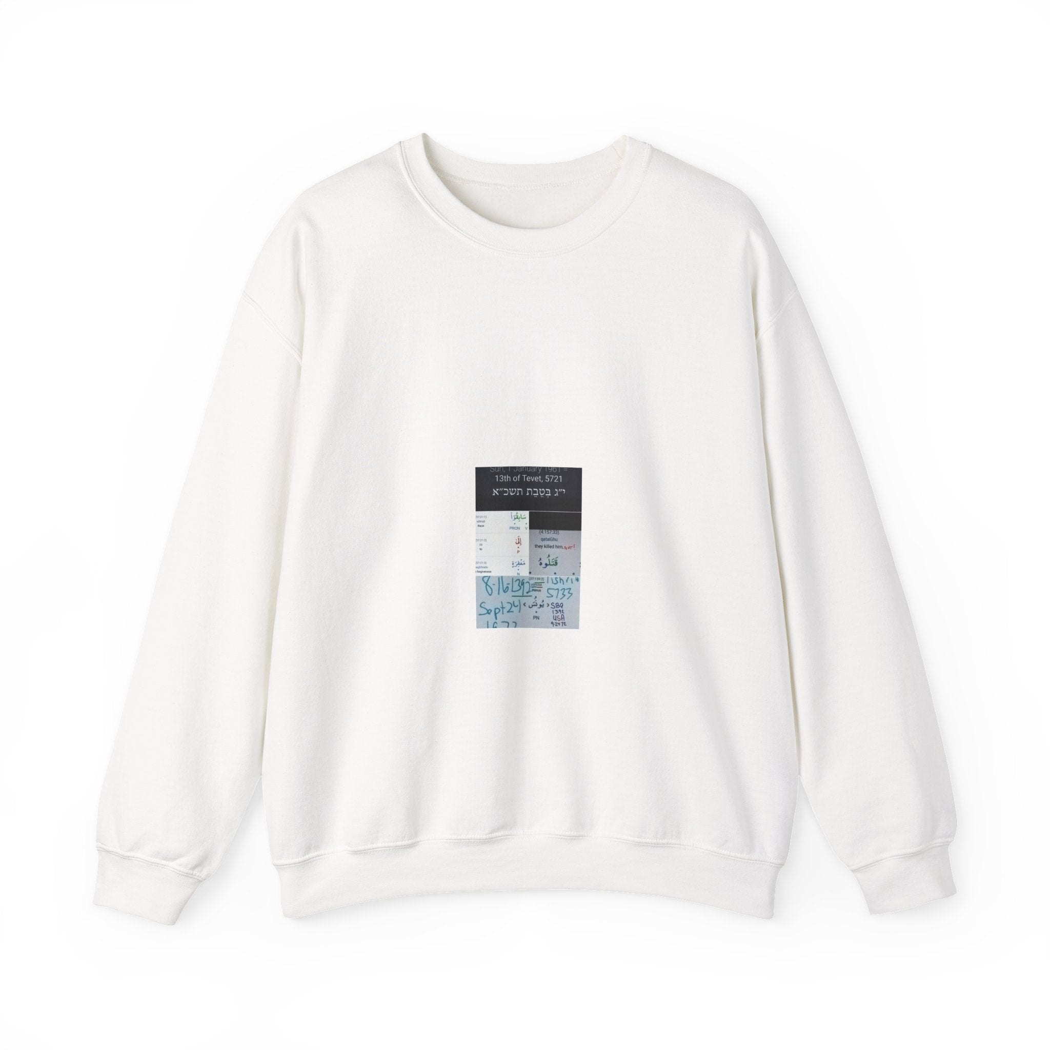 Minimalist White Crewneck Sweatshirt with Subtle Ticket Collage Print