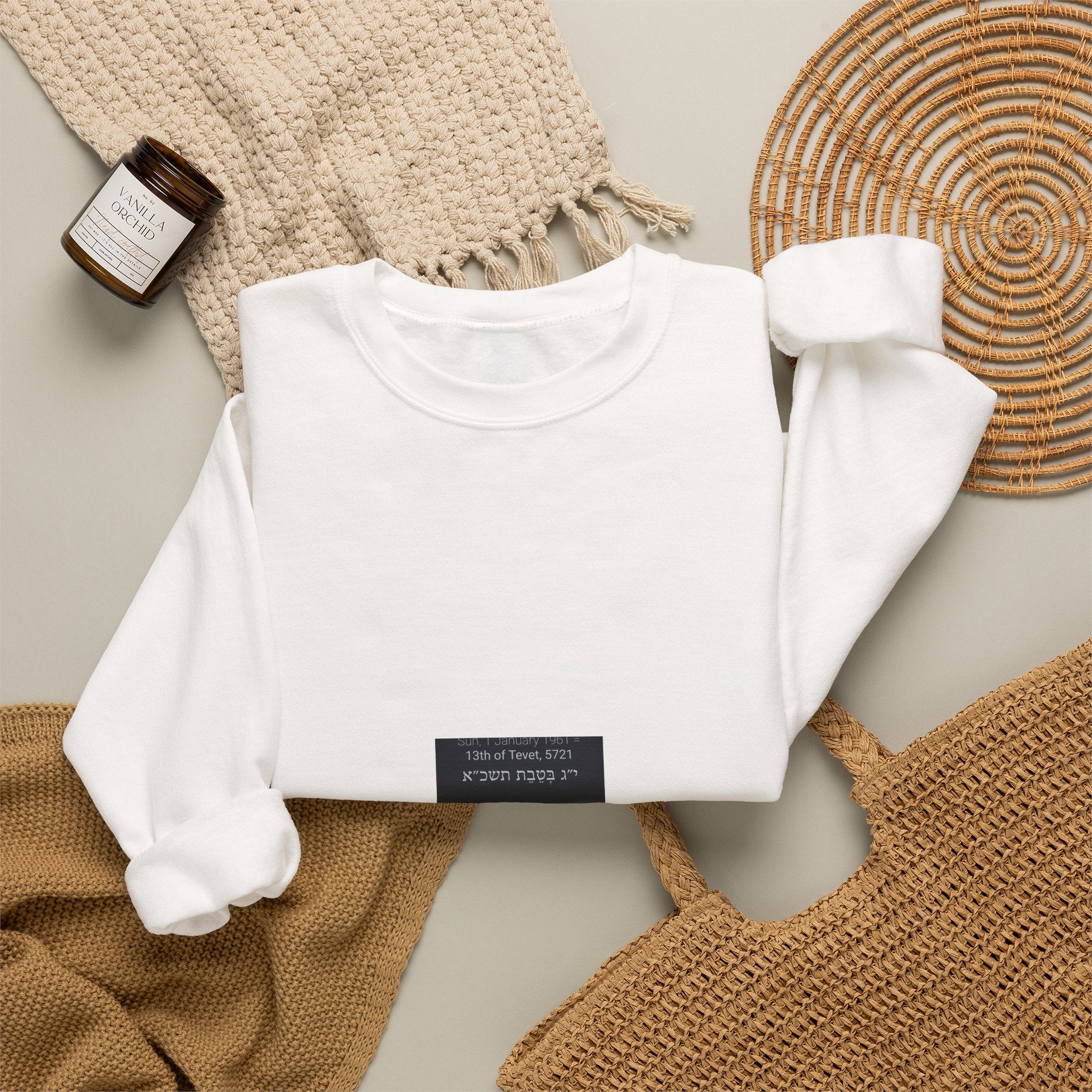 Minimalist White Crewneck Sweatshirt with Subtle Ticket Collage Print