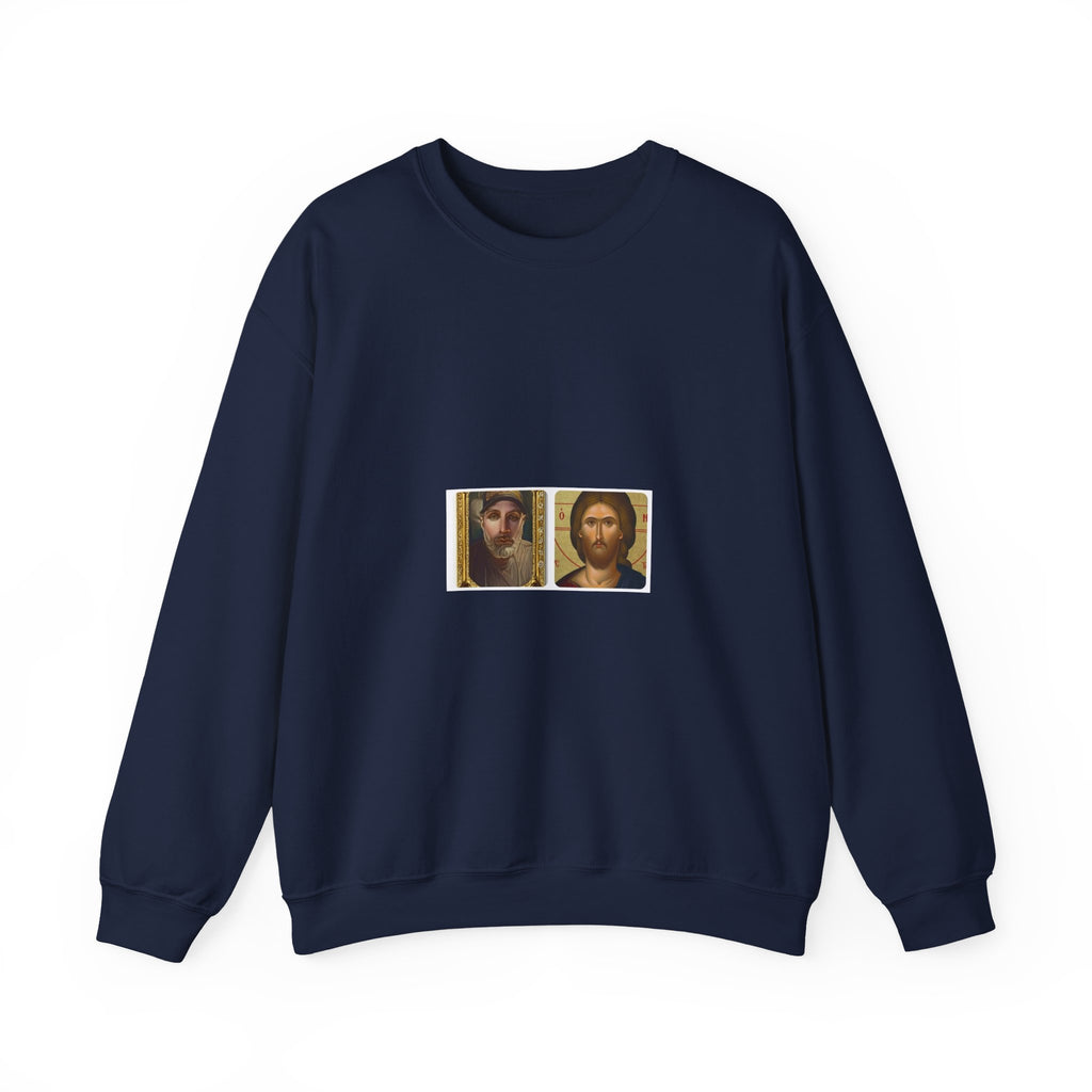 Religious Icon Crewneck Sweatshirt — Jesus & Mary Vintage Portraits