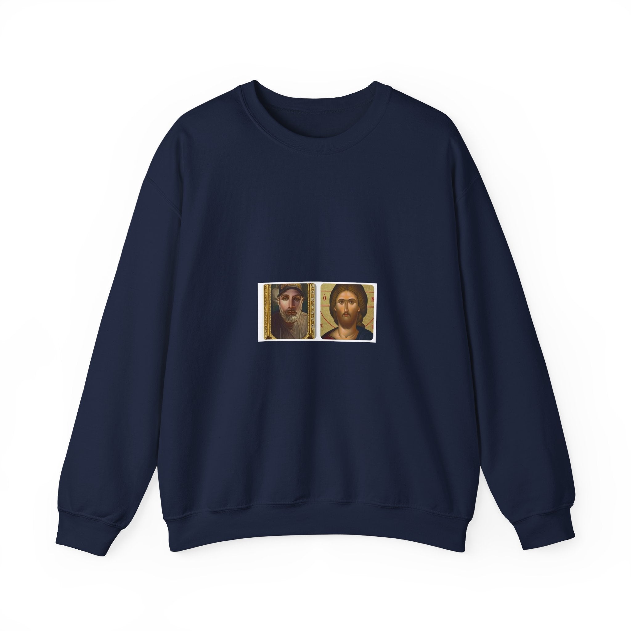 Religious Icon Crewneck Sweatshirt — Jesus & Mary Vintage Portraits