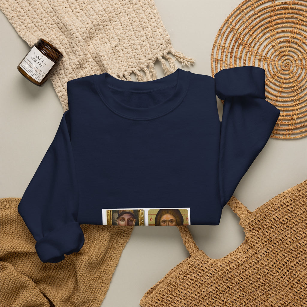 Religious Icon Crewneck Sweatshirt — Jesus & Mary Vintage Portraits