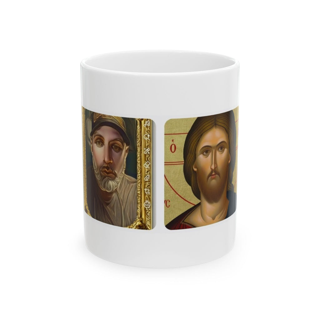 Orthodox Icon Ceramic Mug — Jesus & Saint Portrait Coffee Cup (11oz, 15oz)