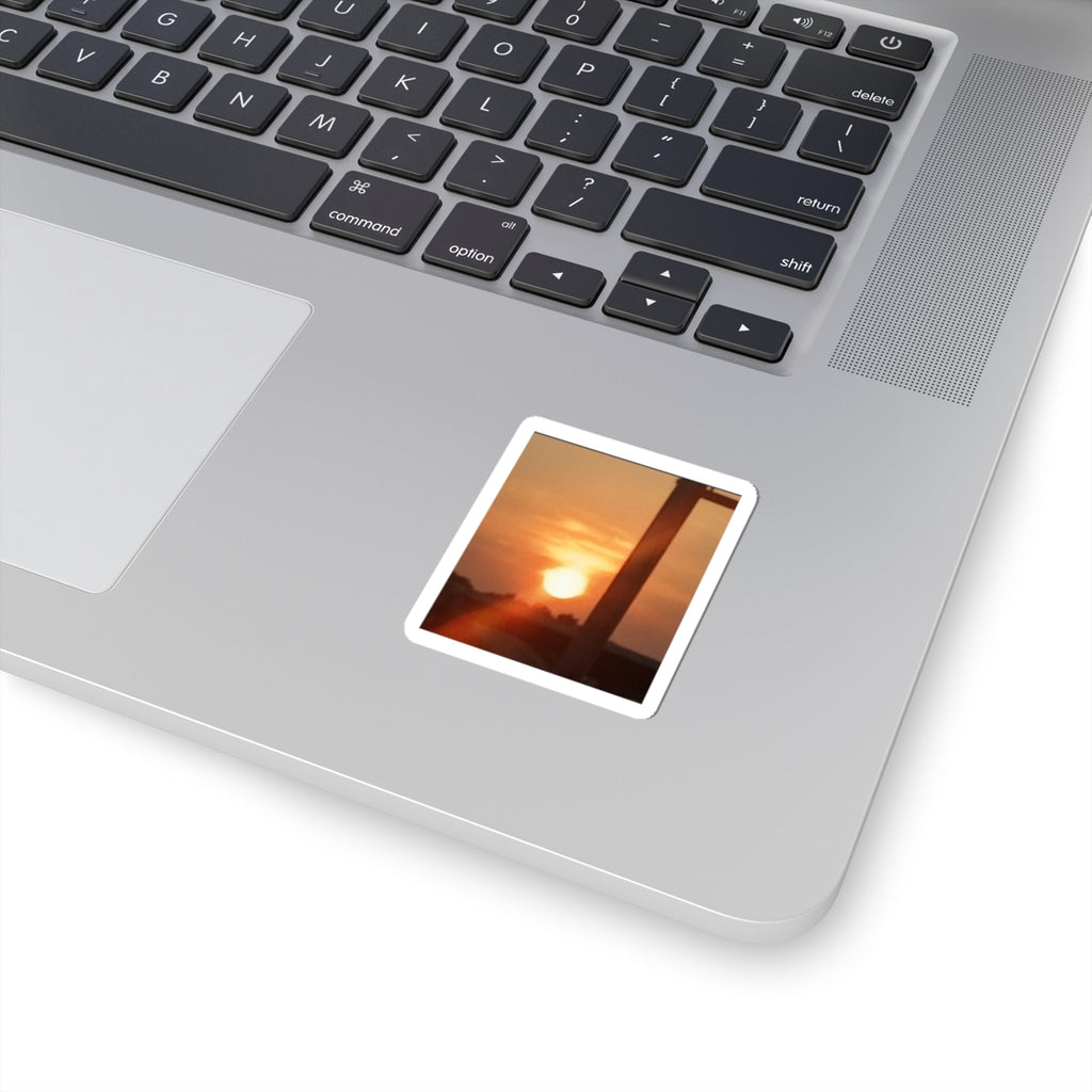 Sunset Window Kiss-Cut Sticker — Warm Golden Sunset Photo Sticker