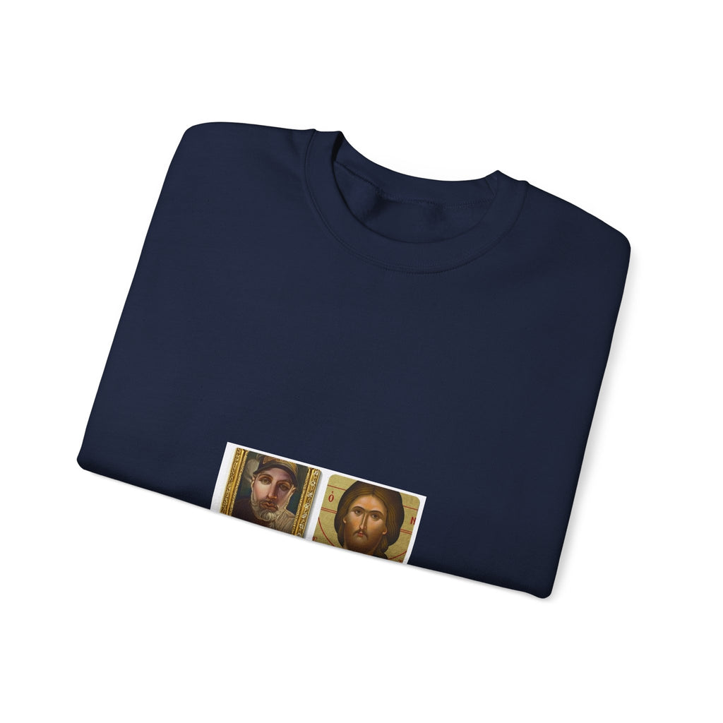 Religious Icon Crewneck Sweatshirt — Jesus & Mary Vintage Portraits