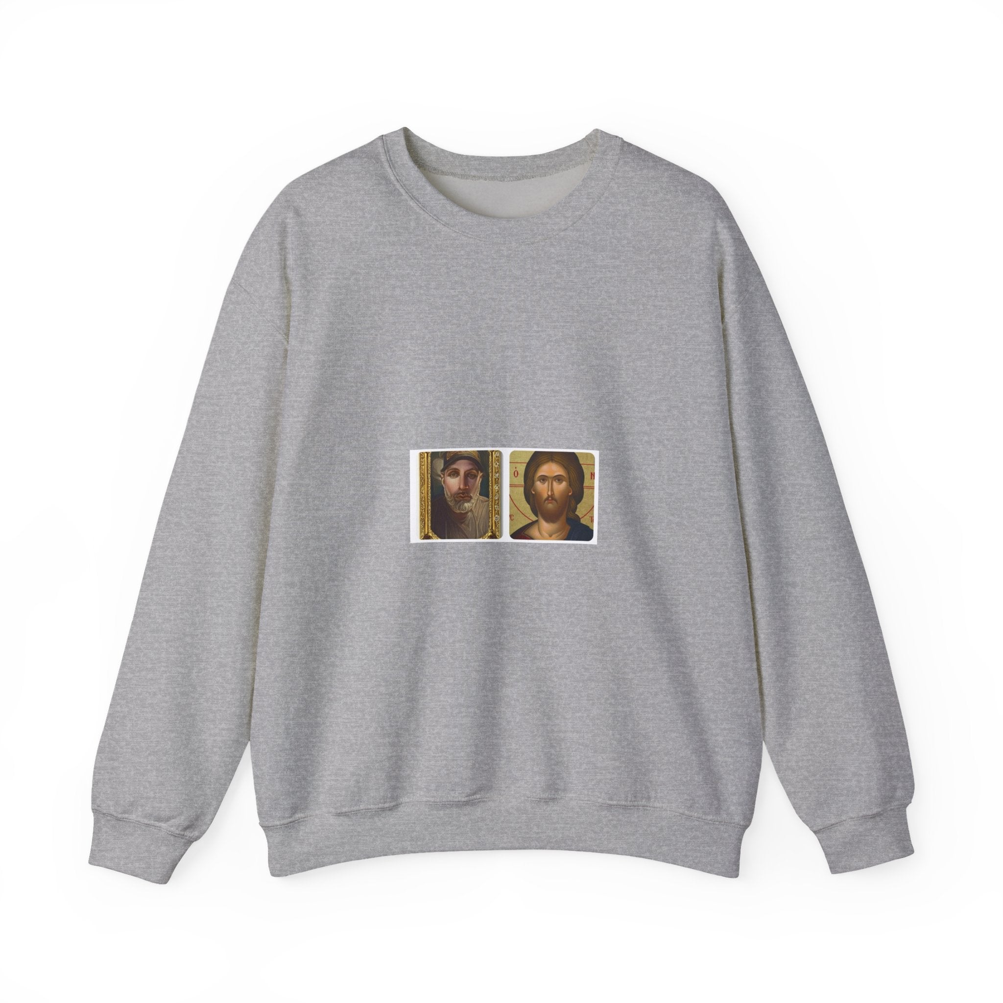 Religious Icon Crewneck Sweatshirt — Jesus & Mary Vintage Portraits