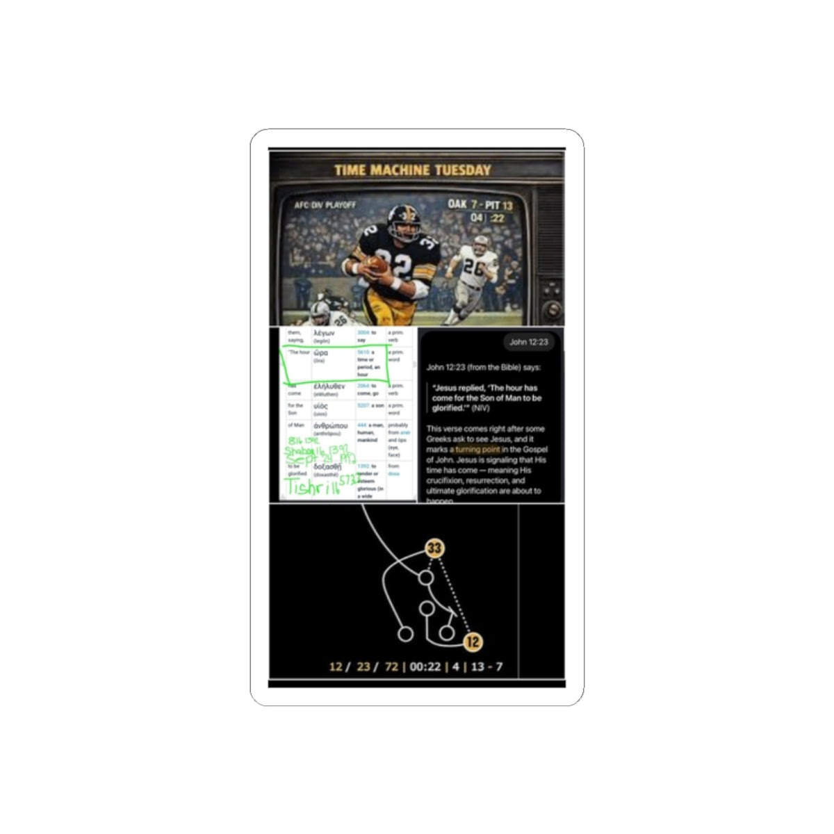 Football Playbook Sticker — 'Time Machine Tuesday' Kiss-Cut Decal