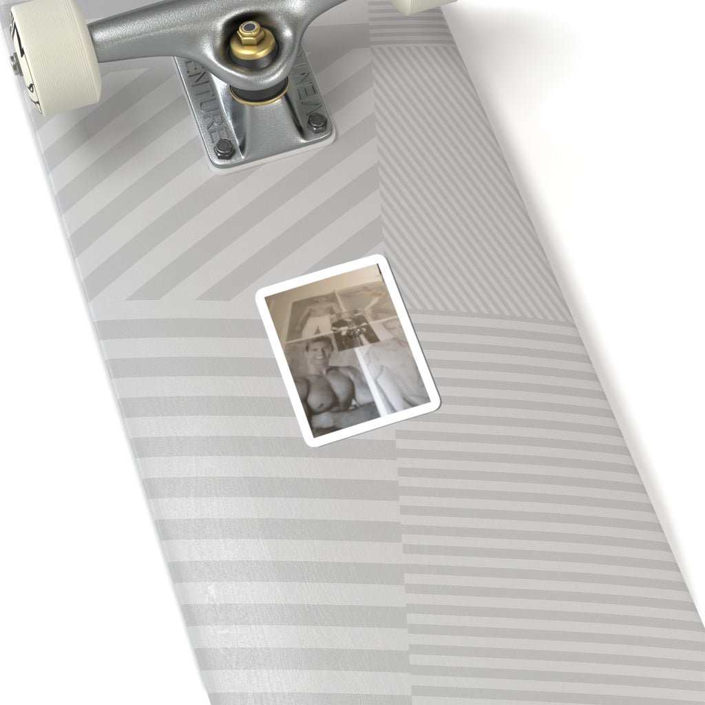 Vintage Pinup Photo Kiss-Cut Sticker – Sepia Muscle Poster Design
