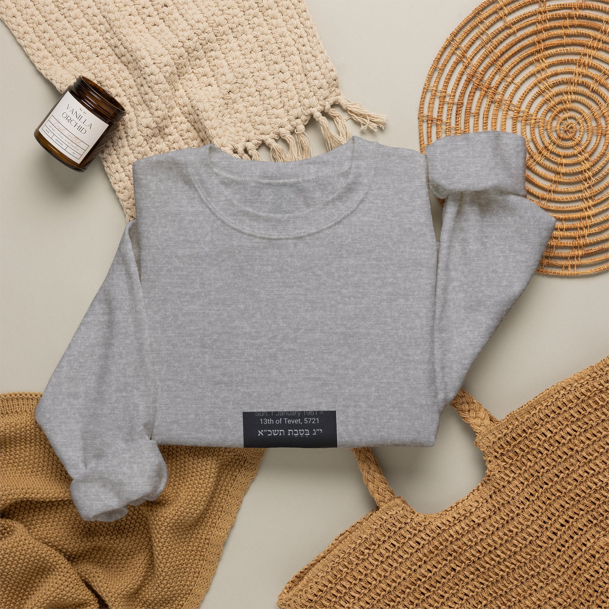 Minimalist White Crewneck Sweatshirt with Subtle Ticket Collage Print