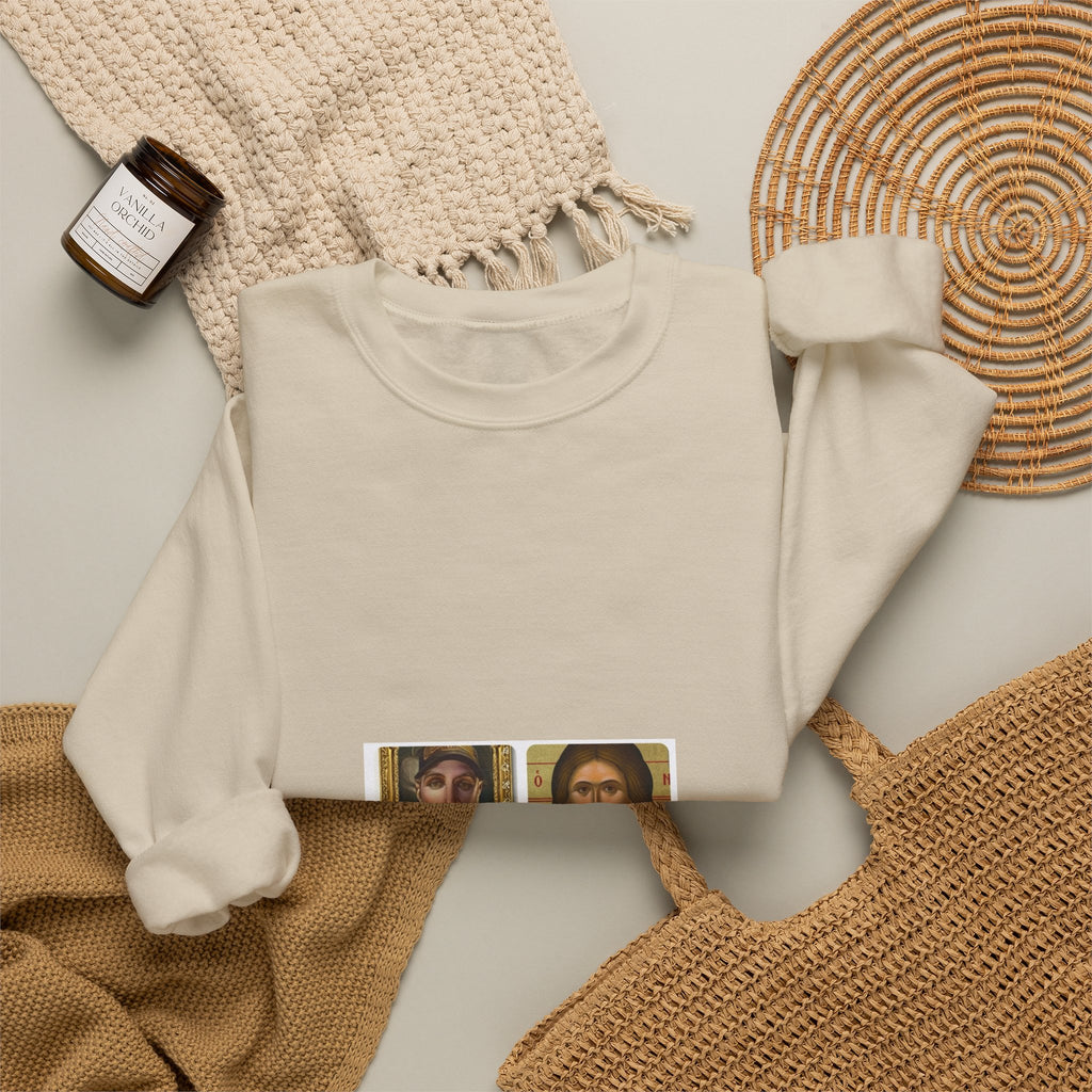 Religious Icon Crewneck Sweatshirt — Jesus & Mary Vintage Portraits