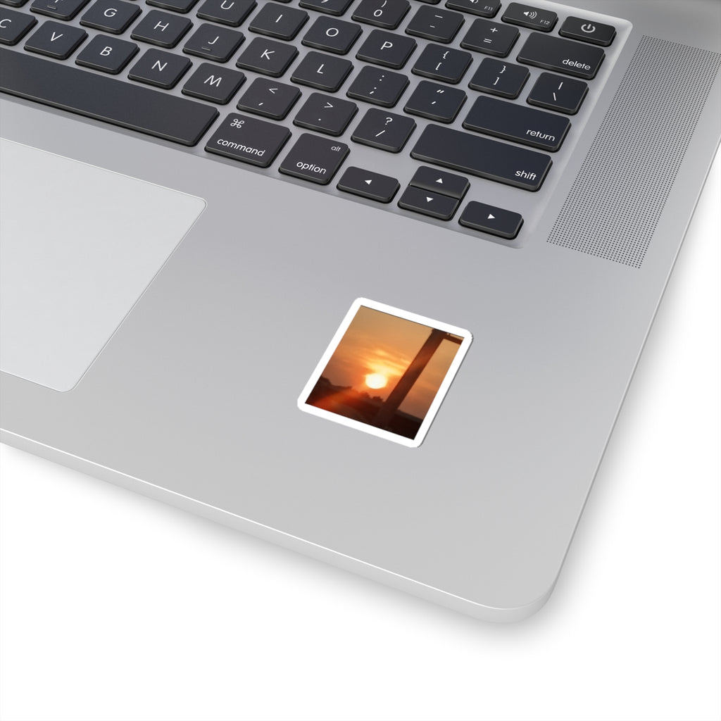 Sunset Window Kiss-Cut Sticker — Warm Golden Sunset Photo Sticker