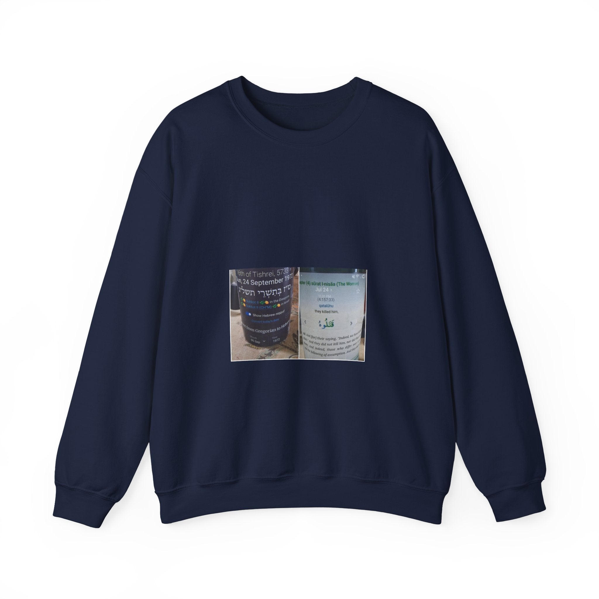 Arabic Script Candle Label Crewneck Sweatshirt - Minimal Photo Print